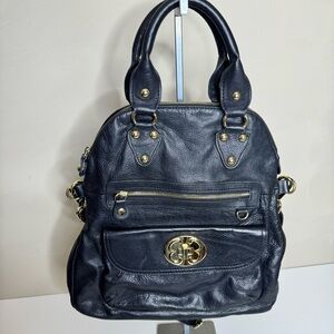 EMMA FOX Fold Over Black Supple Leather Shoulder Purse Handbag